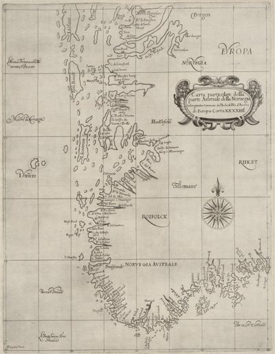 Karte aus der Kartensammlung der Nationalbibliothek. Die Karte wurde um 1647 veröffentlicht und zeigt Südnorwegen, Küste, Seekarte von Robert Dudley